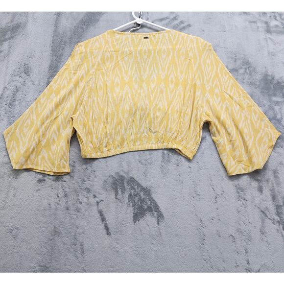 NEW O'Neill Top Womens L Yellow White Sylas Isabella Ikat Crop Viscose Boho - Picture 3 of 10